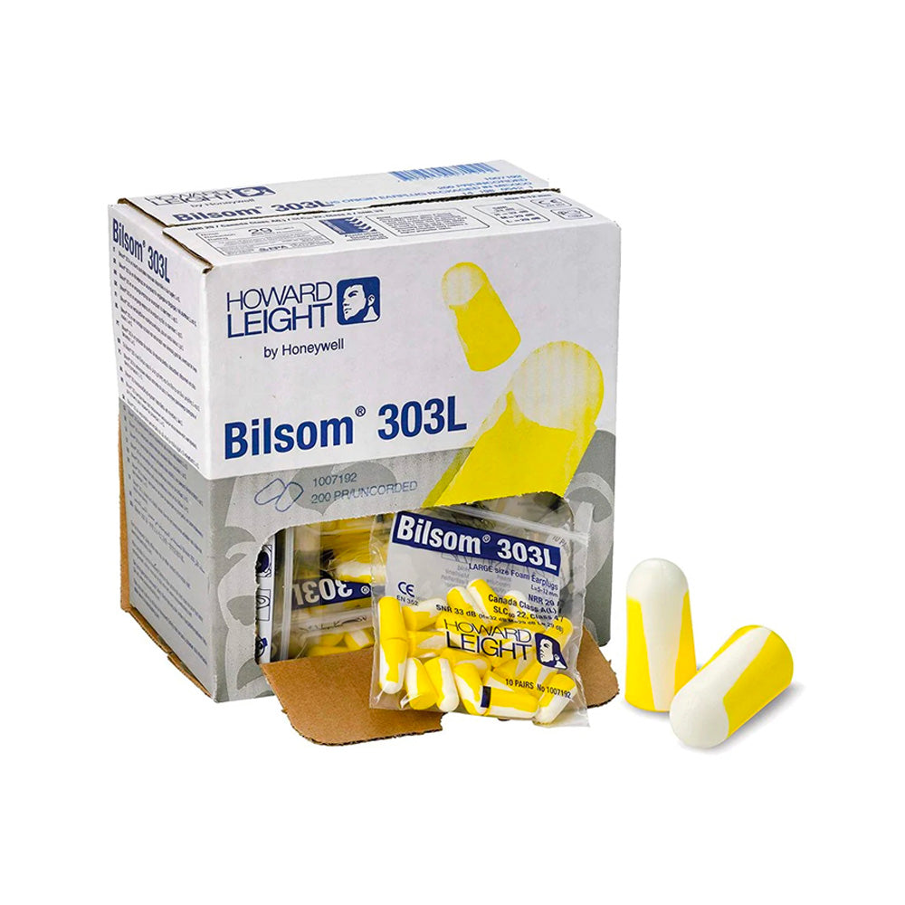 Box - Howard Leight Bilsom 303L Large Uncorded Ear Plugs (200 Pairs | 10 Pairs/Polybag | SLC80 22dB, Class 4)
