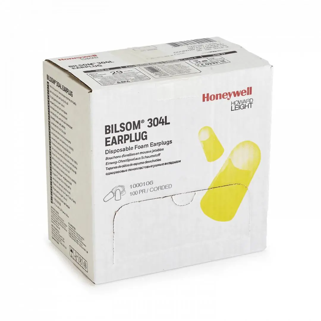 Box - Howard Leight Bilsom 304L Large Corded Ear Plugs (100 Pairs | SLC80 24dB, Class 4)