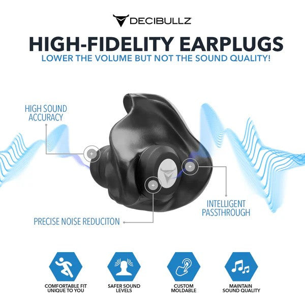 Decibullz Custom Molded High-Fidelity Earplugs For Concerts, Musicians, Events, and Noise Sensitivity