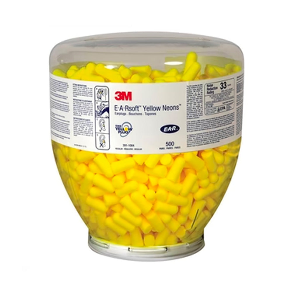 3M™ E-A-Rsoft™ Yellow Neons™ Large Uncorded Earplugs One Touch™ Dispenser Refill Bottle (400 Pairs | SLC80 23dB, Class 4)