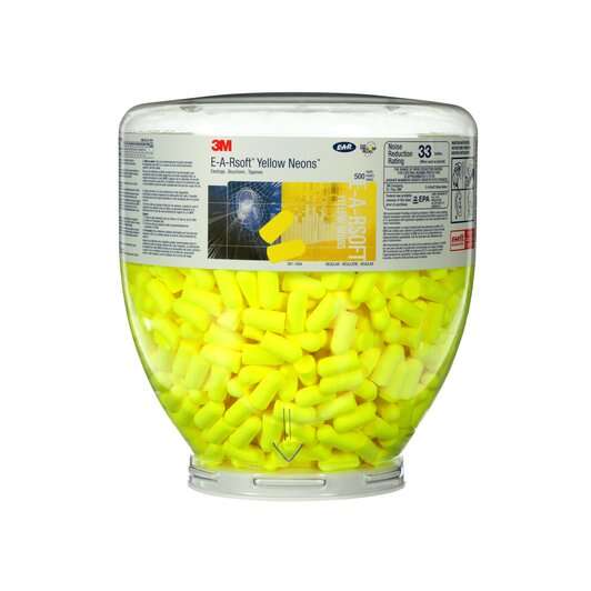 3M™ E-A-Rsoft™ Yellow Neons™ Uncorded Earplugs One Touch™ Dispenser Refill Bottle (400 Pairs | SLC80 23dB, Class 4)