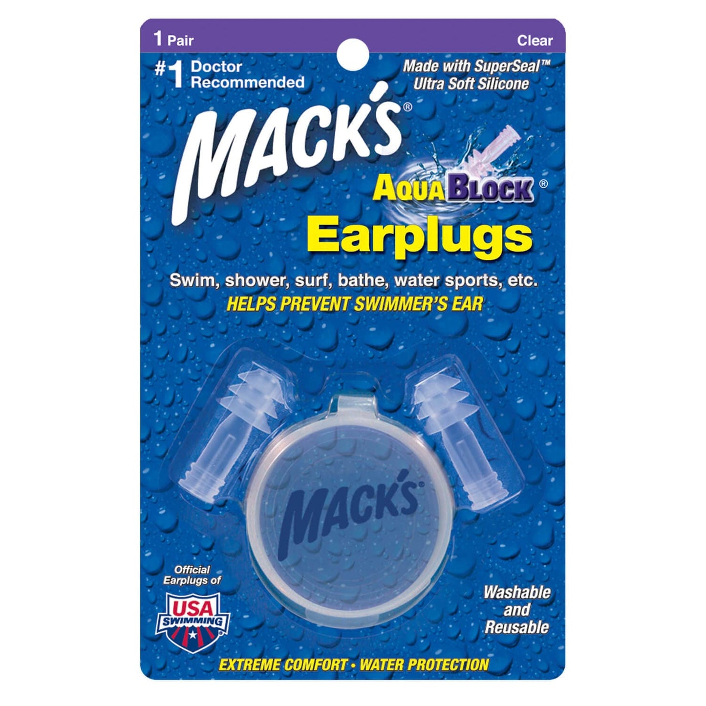 Macks AquaBlock Reusable Swimming Ear Plugs (1 Pair)