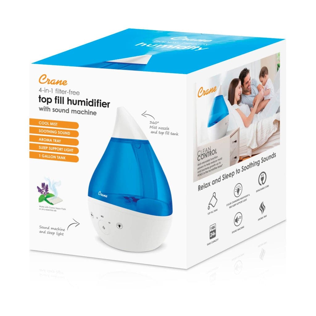 Crane 4 in 1 Top Fill Drop Humidifier w Sound Machine