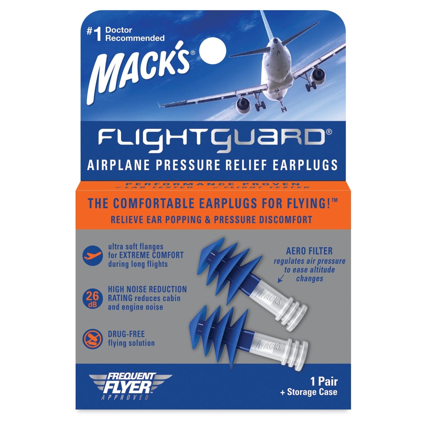 Macks Flightguard Reusable Airplane Pressure Relief Ear Plugs (NRR 26)