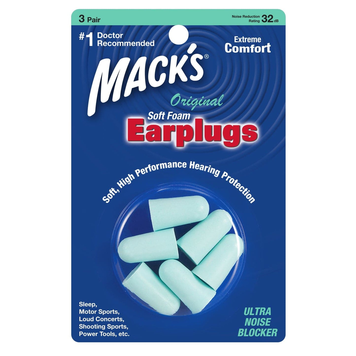 Macks Original Soft Foam Ear Plugs (NRR 32 | 3 Pairs)