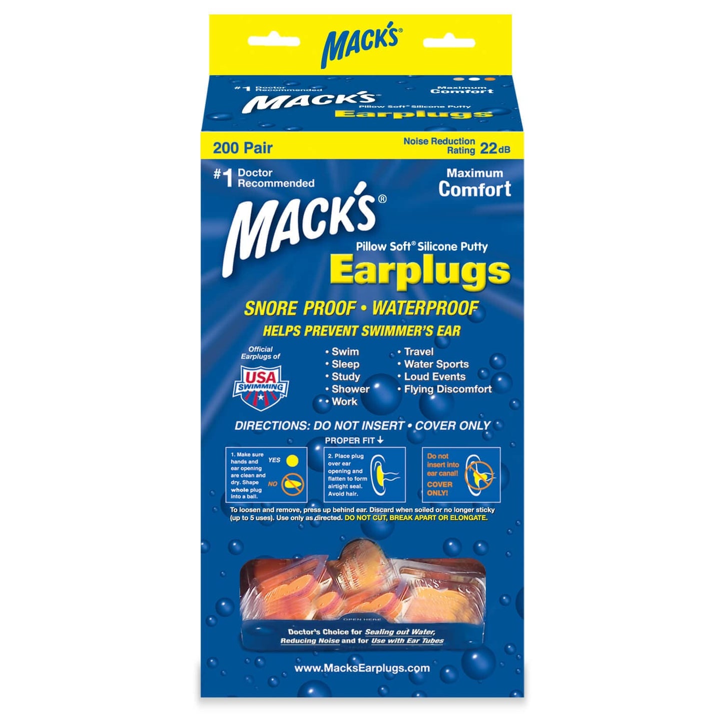 Macks Pillow Soft Silicone Moldable Ear Plugs (200 Pair Dispenser)