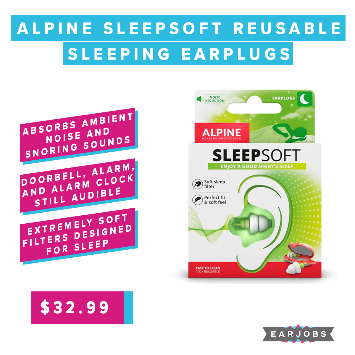 Alpine SleepSoft Reusable Sleeping Earplugs