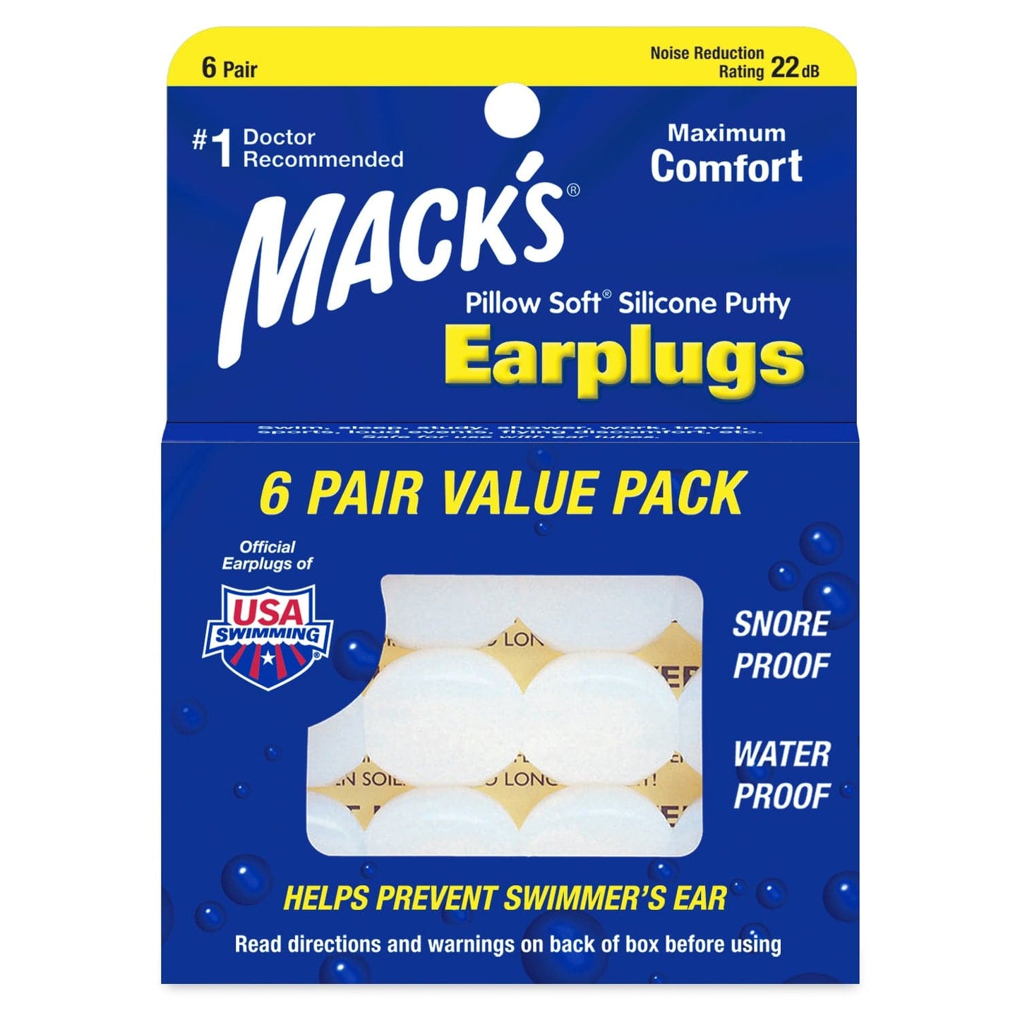 Macks Pillow Soft Mouldable Silicone Ear Plugs (NRR 22 | 6 Pairs)