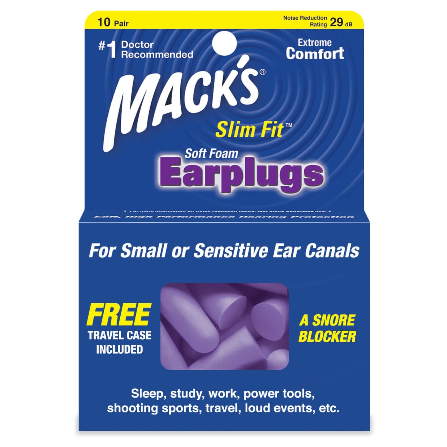 Macks Slim Fit Smaller Soft Foam Ear Plugs (NRR 29 | 10 Pairs w/ Carry Case)