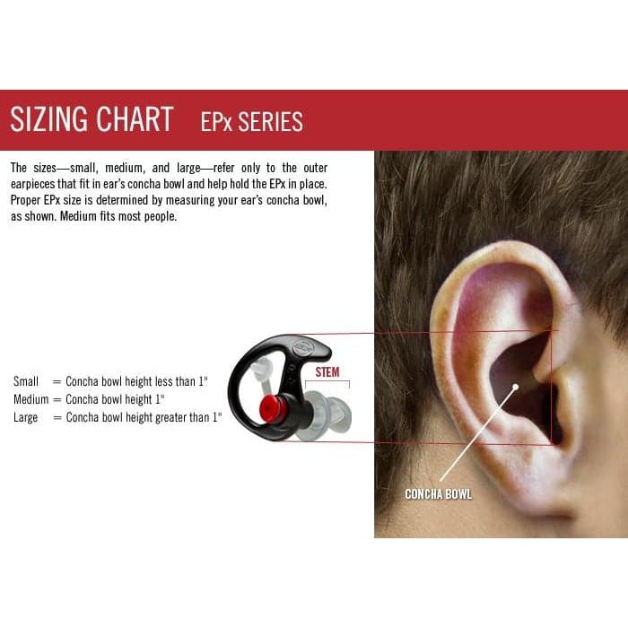 EP7 Sonic Defenders Ear Plugs Sizing Chart