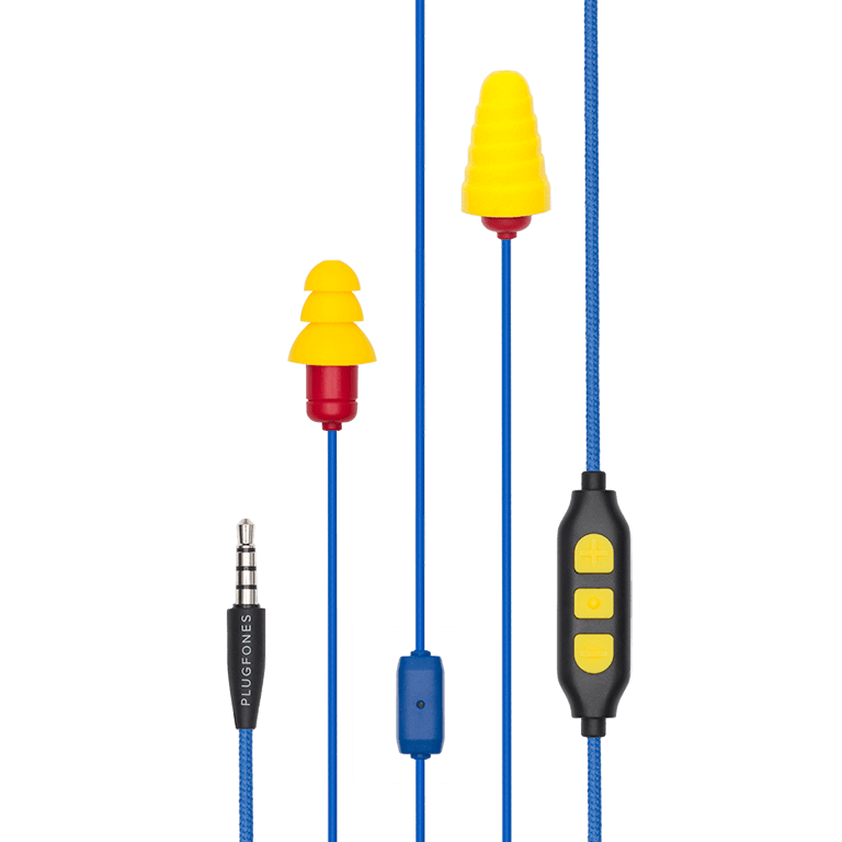 Plugfones™ Protector Plus Industrial Earplug-Earphone Hybrids with In-Line Mic (NRR 27/29)