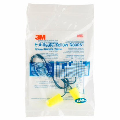 Box - 3M™ EARsoft™ Yellow Neon Regular Metal Detectable Corded Ear Plugs (200 Pairs | SLC80 23dB, Class 4)