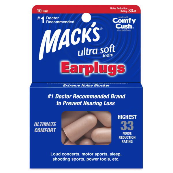 Macks Ultra Soft Foam Ear Plugs (NRR 33 | 10 Pairs w/ Carry Case)