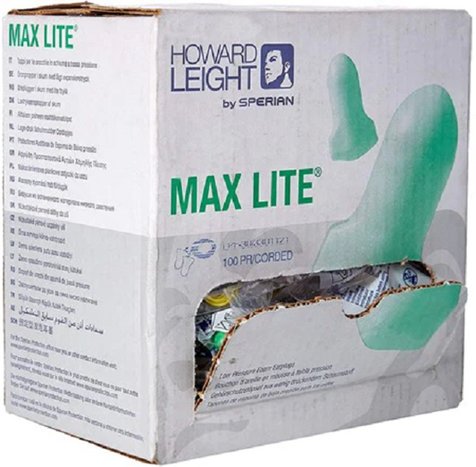Box - Howard Leight Max Lite Corded Earplugs (100 Pairs | SLC80 25dB, Class 4)