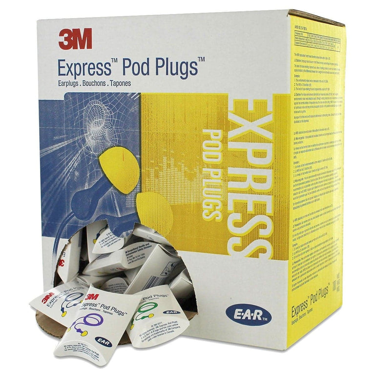 Box - 3M™ E-A-R™ Express Assorted Corded Earplugs (Pillow Pack | 100 Pairs | SLC80 19dB, Class 3)