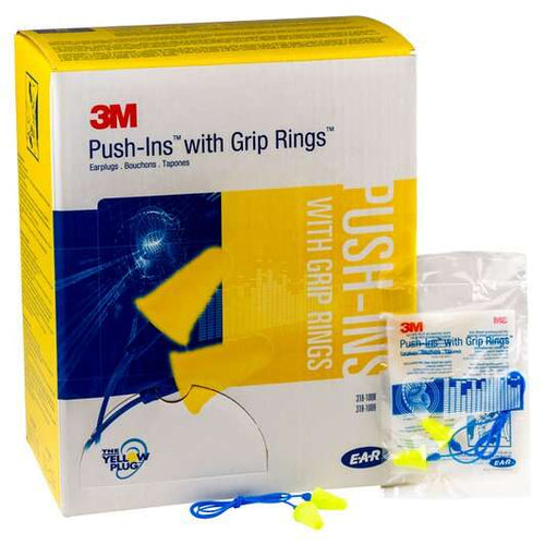 Box - 3M™ E-A-R™ Push-Ins with Grip Rings Corded Ear Plugs (200 Pairs | SLC80 22dB, Class 4)