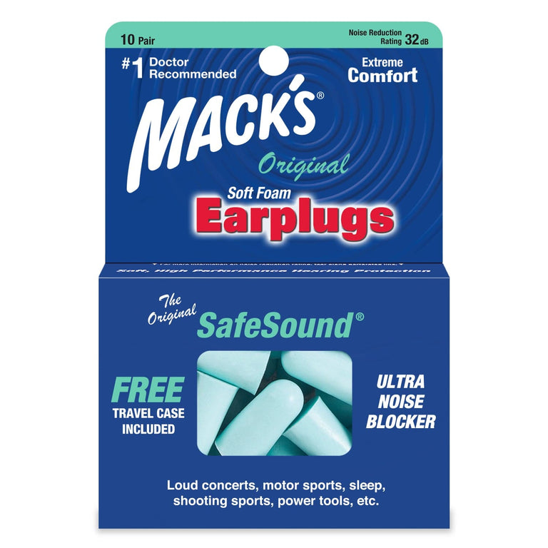 Macks Original Soft Foam Ear Plugs (NRR 32 | 10 Pairs w/ Carry Case)