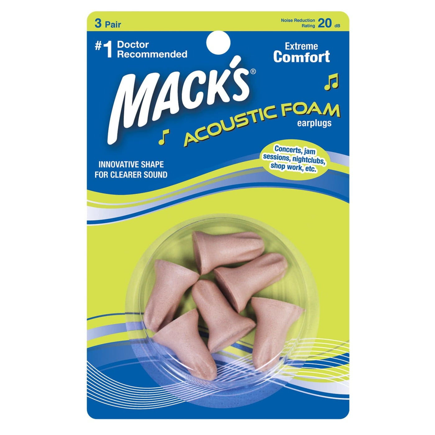 Macks Acoustic Foam Ear Plugs (NRR 20 | 3 Pairs)