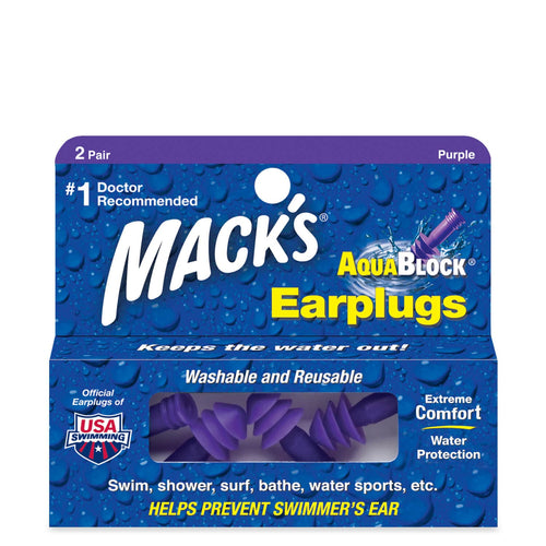 Macks AquaBlock Reusable Swimming Ear Plugs (2 Pairs)