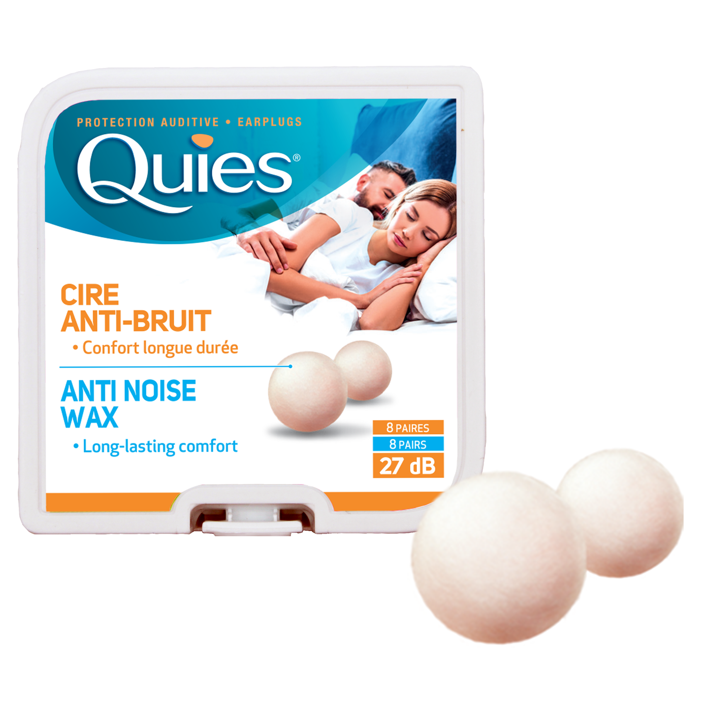 Quies Boules Moldable Wax and Cotton Ear Plugs (Pack of 8 Pairs)