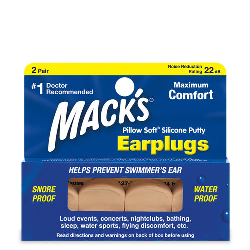 Macks Pillow Soft Mouldable Silicone Ear Plugs (NRR 22 | 2 Pairs)