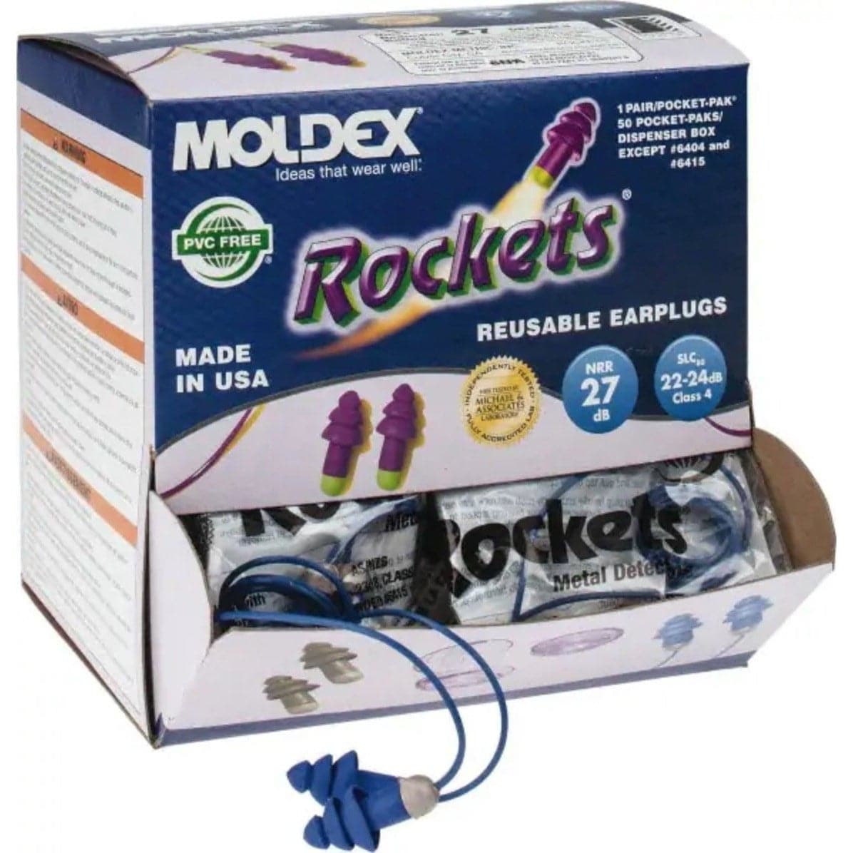 Box - Moldex® Rockets® Metal-Detectable Corded Reusable Earplugs (50 Pairs | SLC80 23dB, Class 4)