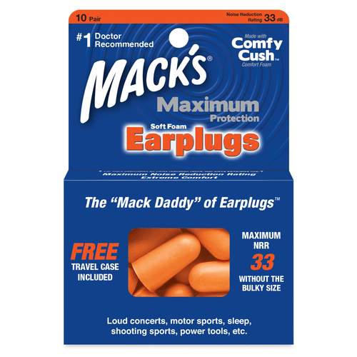 Macks Maximum Protection Soft Foam Ear Plugs (NRR 33 | 10 Pairs w/ Carry Case)