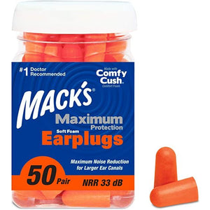 Macks Maximum Protection Foam Earplugs (NRR 33 | Bottle of 50)