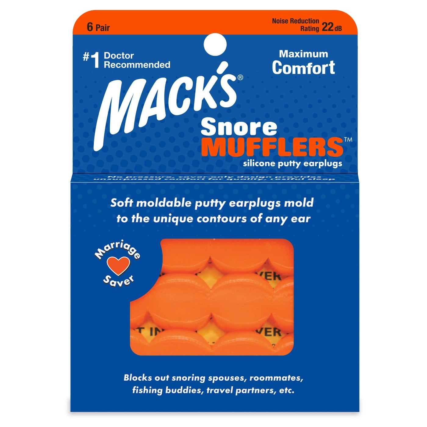 Macks Snore Mufflers™ Silicone Putty Ear Plugs (NRR 22 | 6 Pairs)